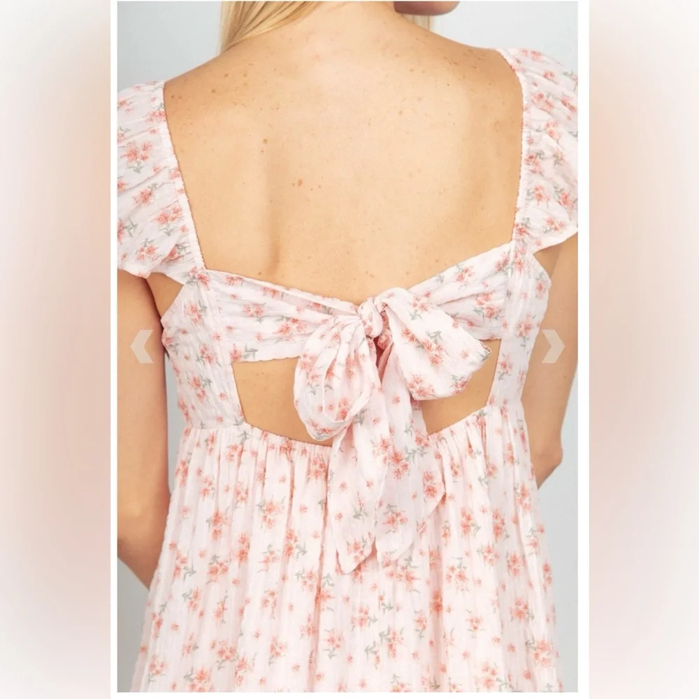 NWT Very J XL Floral Sweetheart Mini Dress Open Back Tie Ruffle Sleeve - Picture 4 of 4